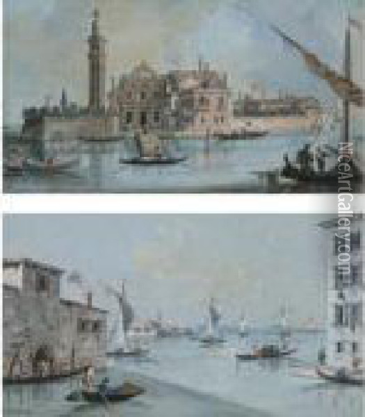 View Of The Isle Of San Spirito 
And View Of The Chandler's At Sangerolamo, Venice: A Pair Oil Painting - Giacomo Guardi