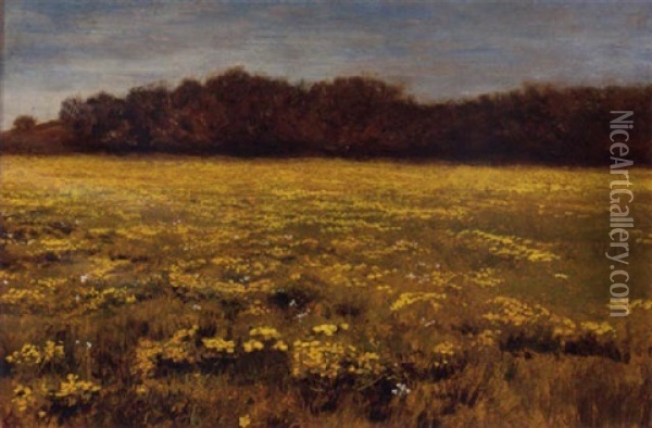 Across The Field Of Ragwort Oil Painting - George Vicat Cole