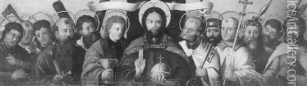 Christ As Salvator Mundi And The Apostles Oil Painting - Bartholome Zeitblom