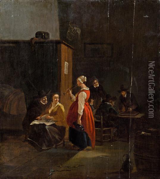 Taverneninterieur Mit Stehender Dame Oil Painting - Jan Steen