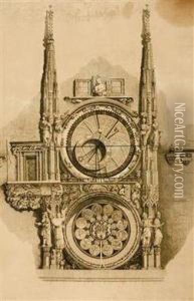 The Old Town Hall Astronomical Clock Oil Painting - Kandler Vilem
