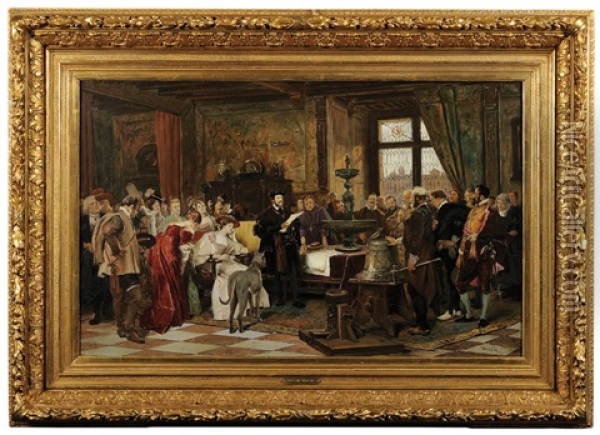 Ferdinand I. Receiving Artists At Prague Castle Oil Painting - Vaclav Brozik