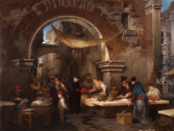 Market Scene Oil Painting - Louis (Ludwig) von Hagn