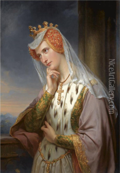A Portrait Of A Noble Lady Oil Painting - Frederik Marianus Kruseman
