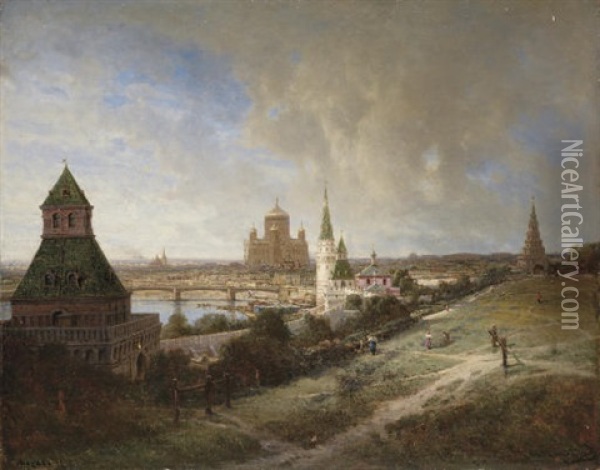 Moscow, View Of The Cathedral Of Christ The Saviour From The Kremlin Oil Painting - Aleksei Petrovich Bogolyubov