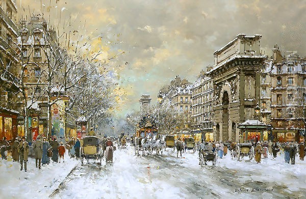 Les Grands Boulevards Porte St Martin and Porte St Denis Oil Painting - Agost Benkhard