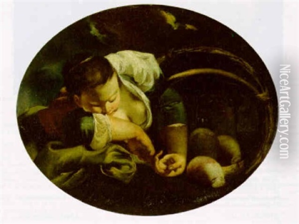 A Sleeping Girl With A Basket Of Turnips Oil Painting - Giovanni Battista Piazzetta