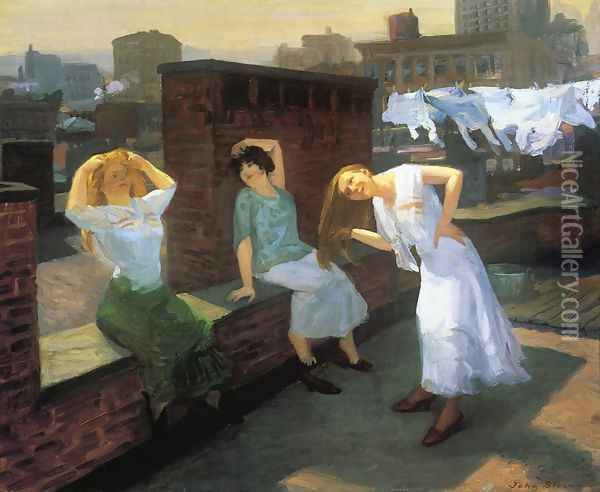 Sunday, Women Drying Their Hair Oil Painting - John Sloan