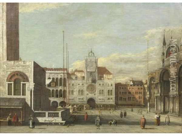 The Piazzetta, Venice, Looking Towards The Torre Dell'orologio Oil Painting - Giuseppe Borsato