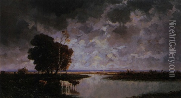 Dachauer Moos Vor Dem Gewitter Oil Painting - Heinrich Neppel