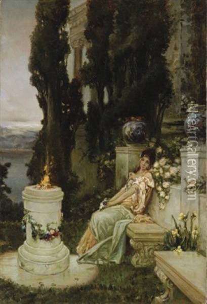 A Lady On A Marble Bench In Ancient Rome Oil Painting - Vasili Aleksandrovich Kotarbinsky