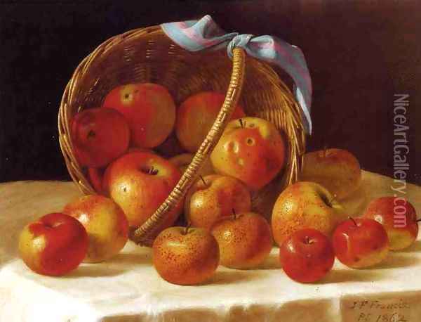 Red and Yellow Apples in a Basket 1862 Oil Painting - John Francis