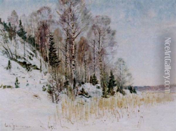 Landskap Fran Medelpad, Solig Vinterdag Oil Painting - Carl (August) Johansson