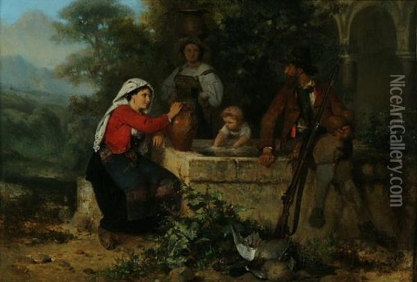 At The Fountain Oil Painting - Karel Frans Philippeau