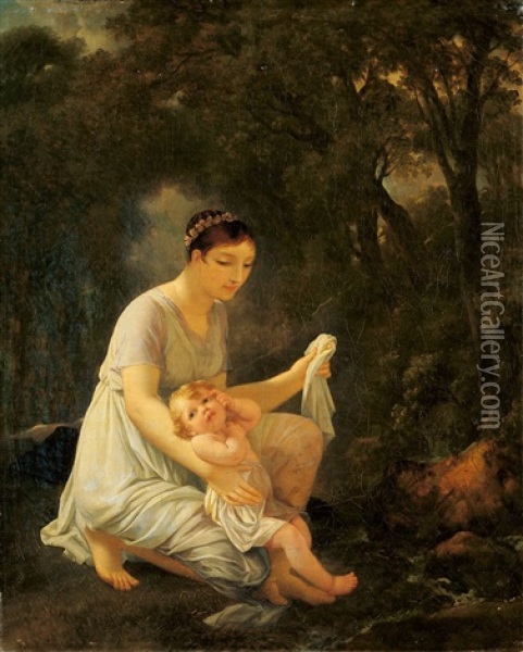Mutter Und Kind In Waldlandschaft Oil Painting - Marguerite Gerard