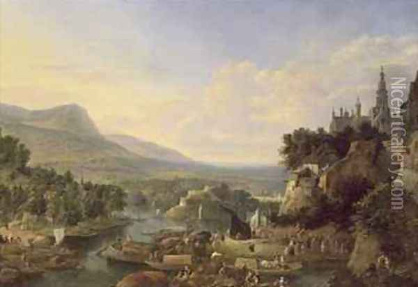Loading Barges on the Rhine Oil Painting - Jan the Elder Griffier