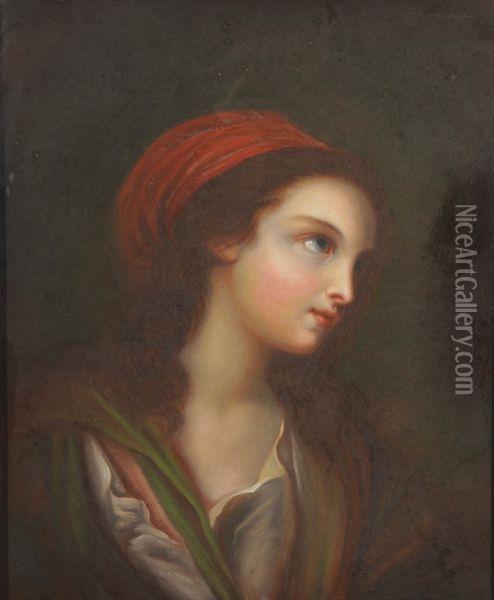 Jeune Fille En Buste Au Fichu Rouge Oil Painting - Jean Baptiste Greuze