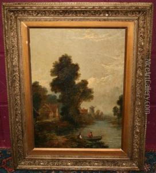 Norwich River Landscape With Figures In A Boat Oil Painting - Joseph Paul