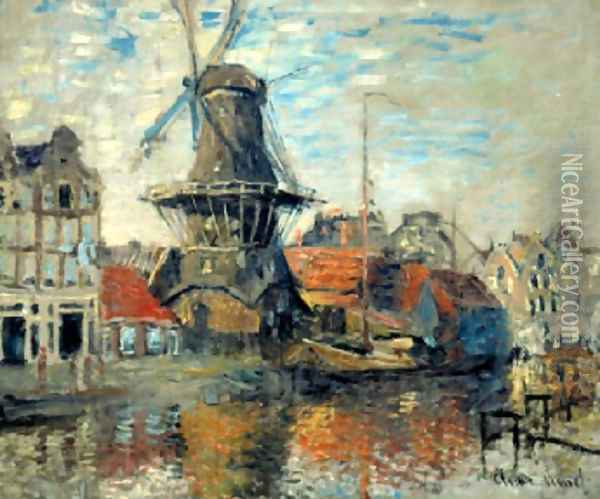 Le Moulin de lOnbekende Gracht, Amsterdam (The Windmill on the Onbekende Canal, Amsterdam) 1871 Oil Painting - Claude Oscar Monet