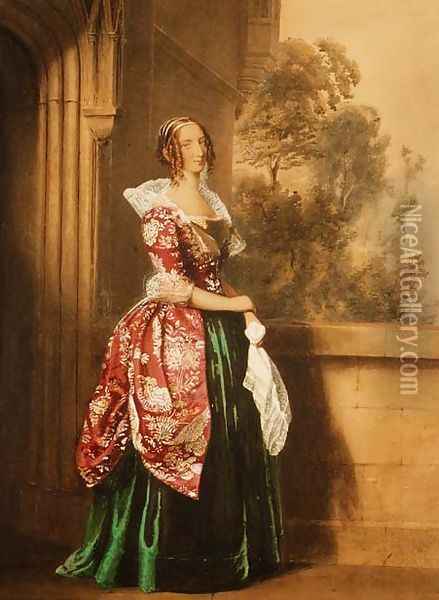 A Lady in her Costume Worn at the Eglington Tournament, 1839 Oil Painting - Edward Henry Corbould