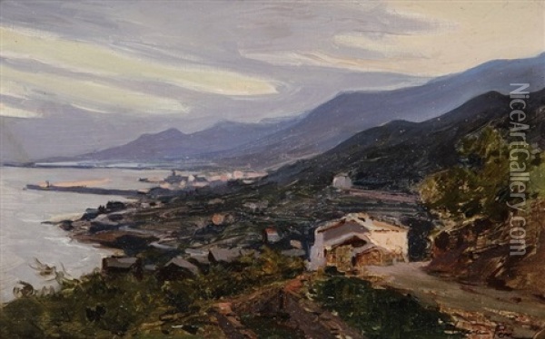 Vue De Bastia Depuis Les Hauteurs Du Cap Corse Oil Painting - Lucien Peri