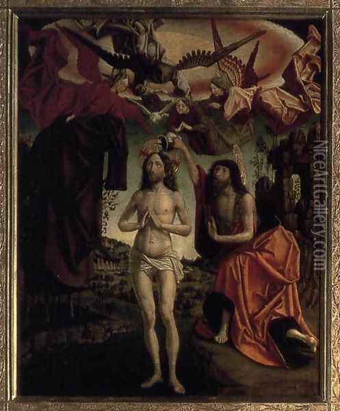 St Wolfgang Altarpiece- Baptism of Christ 1479-81 Oil Painting - Michael Pacher