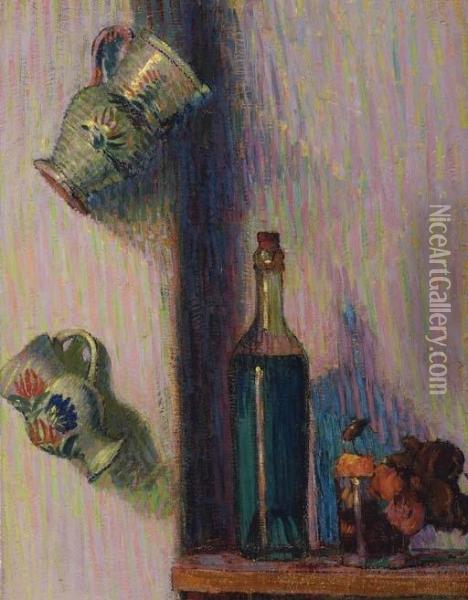 Flowers, Bottle And Two Jugs Oil Painting - Roderic O'Conor
