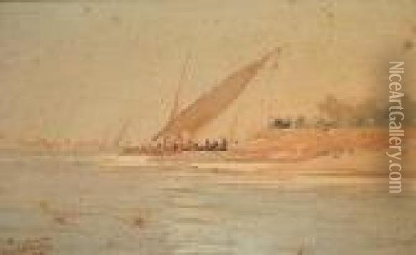 Feluccas On Thebanks Of The Nile Oil Painting - Augustus Osborne Lamplough