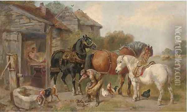 At the farriers Oil Painting - John Sargeant Noble