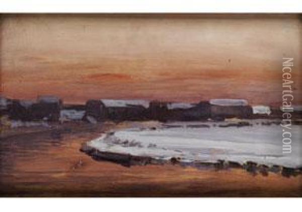 Winterlandschaft Mit Hausern Im Abendlicht Oil Painting - Michael Gorstkin Wywiorski