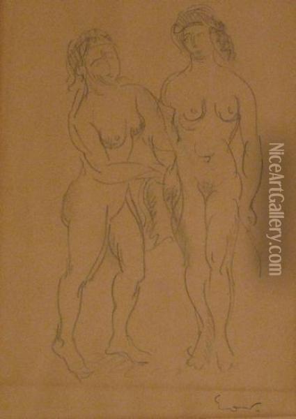 Two Nudes. Oil Painting - Emile-Othon Friesz
