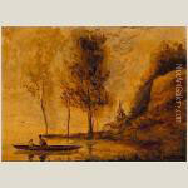 La Barca Oil Painting - Jean-Baptiste-Camille Corot