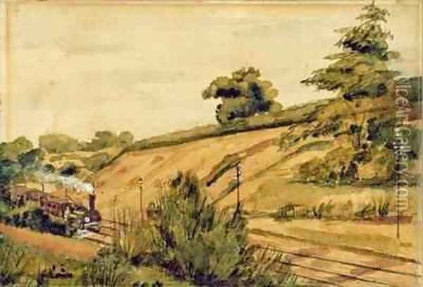 Landscape with Train Oil Painting - Edward W. Fitch