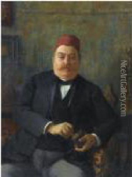 Portrait Of The Nubar Pasha Oil Painting - Theodore Jacques Ralli