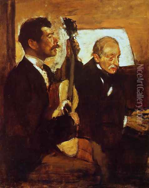 Degas' Father Listening to Lorenzo Pagans Oil Painting - Edgar Degas
