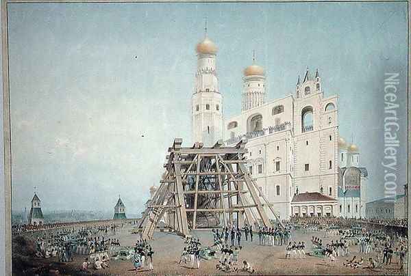 Raising of the Tsar-bell in the Moscow Kremlin in 1836, 1839 Oil Painting - Vasili Semenovich Sadovnikov