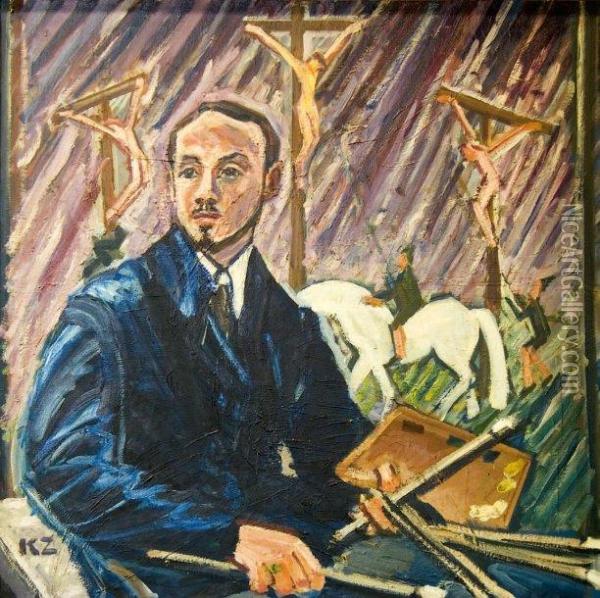 Autoportrait Oil Painting - Kazimierz Zieleniewski