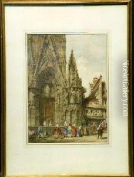 View Outside Rouen Cathedral Oil Painting - William Frome Smallwood