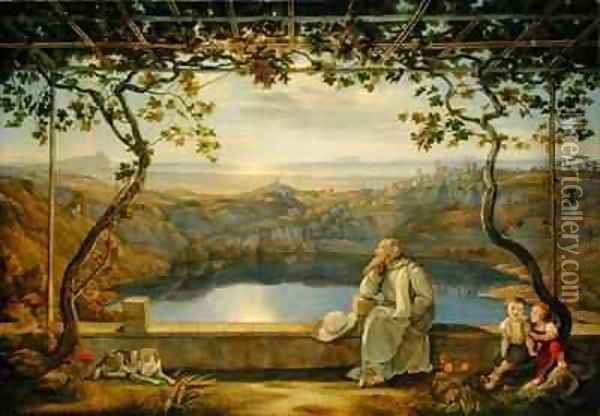 A Monk on a Terrace at the Nemi Lake Oil Painting - Joachim Faber