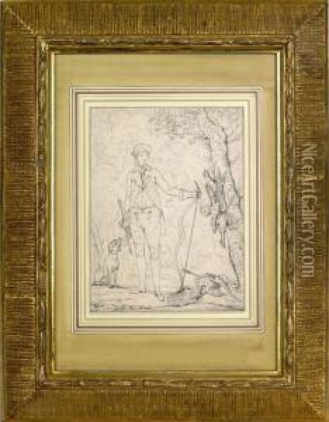 Ink Study For The Wager Won Oil Painting - Jean-Michel Moreau