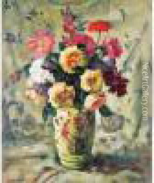 Bouquet De Roses Oil Painting - Eugene Tirvert