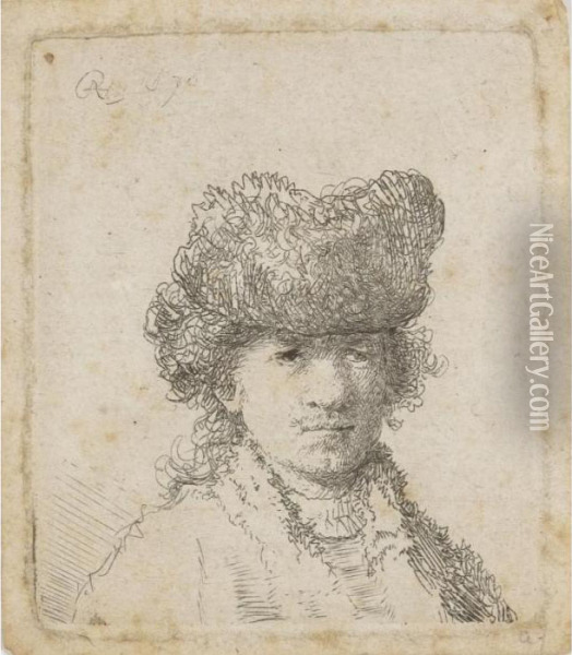 Self Portrait In A Fur Cap Oil Painting - Rembrandt Van Rijn
