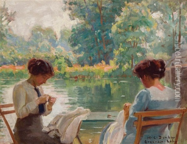 In The Garden Of The Hotel Chevillon, Grez Oil Painting - Harold C. Dunbar