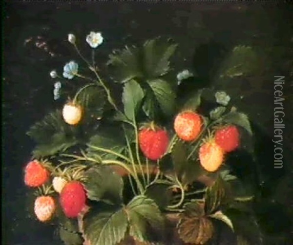 Wild Strawberries In A Pot. Oil Painting - Otto Didrik Ottesen