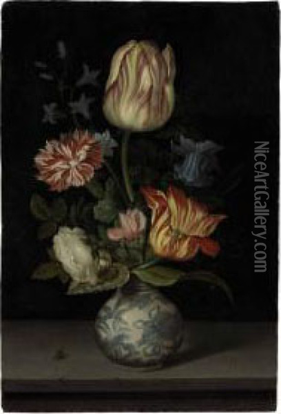 Ast Tulips, A Rose, Carnation, Columbine, Cyclamen, And Creeping Oil Painting - Johannes Van Der Ast