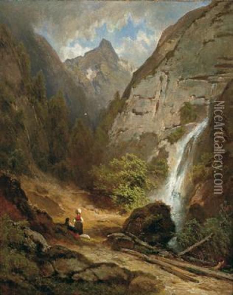 Resting At The Waterfall Oil Painting - Melchior Fritsch