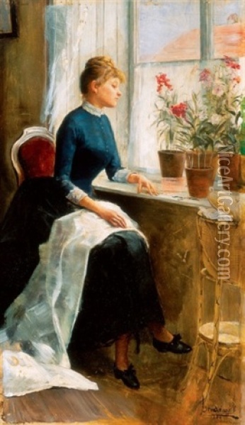 Fiatal Holgy Viragokkal (young Lady With Flowers) Oil Painting - Jenoe Jendrassik