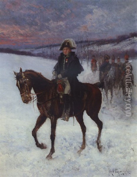 Marshal Ney On Horseback - Campaign In Russia Oil Painting - Jan van Chelminski