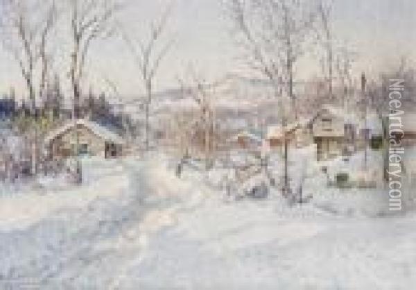 Vinter Vid En Fabod, Motiv Fran Alvdalstrakten, Dalarne Oil Painting - Anshelm Schultzberg
