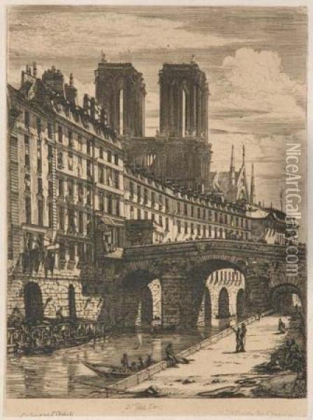 Le Petit Pont; La Pompe Notre-dame (schneiderman 20; 26) Oil Painting - Charles Meryon
